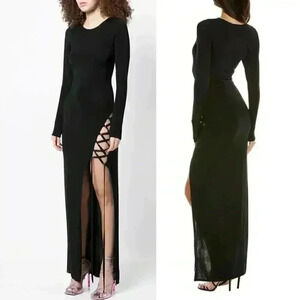 NWT Ronny Kobo Tamara Lace-up Maxi Dress Black Size Medium